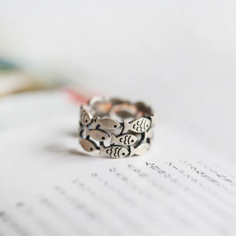 Fish Cute Gift Silver Color Temperament Personality Fashion Female Trendy Resizable Opening Rings SRI002