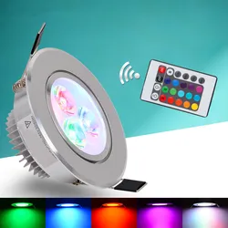 Plafonnier LED RGB avec Télécommande, Ampoules Encastrées, Downlight, ixd'Anniversaire, Lumières Colorées, 9W, AC 220V, 3W