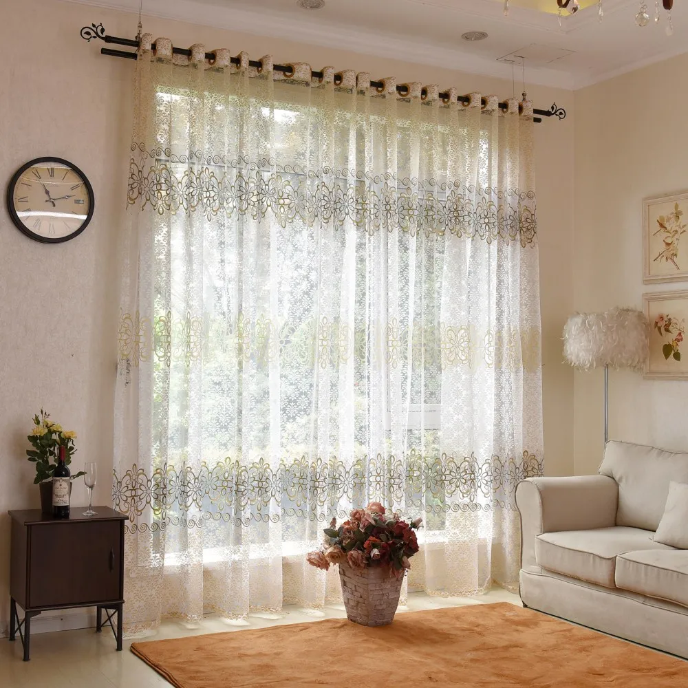 

Yvonicky Golden Floral Tulle Curtains Modern Sheer for Living Room Bedroom Voile Sheer Curtains for Window Tulle Curtains Drapes