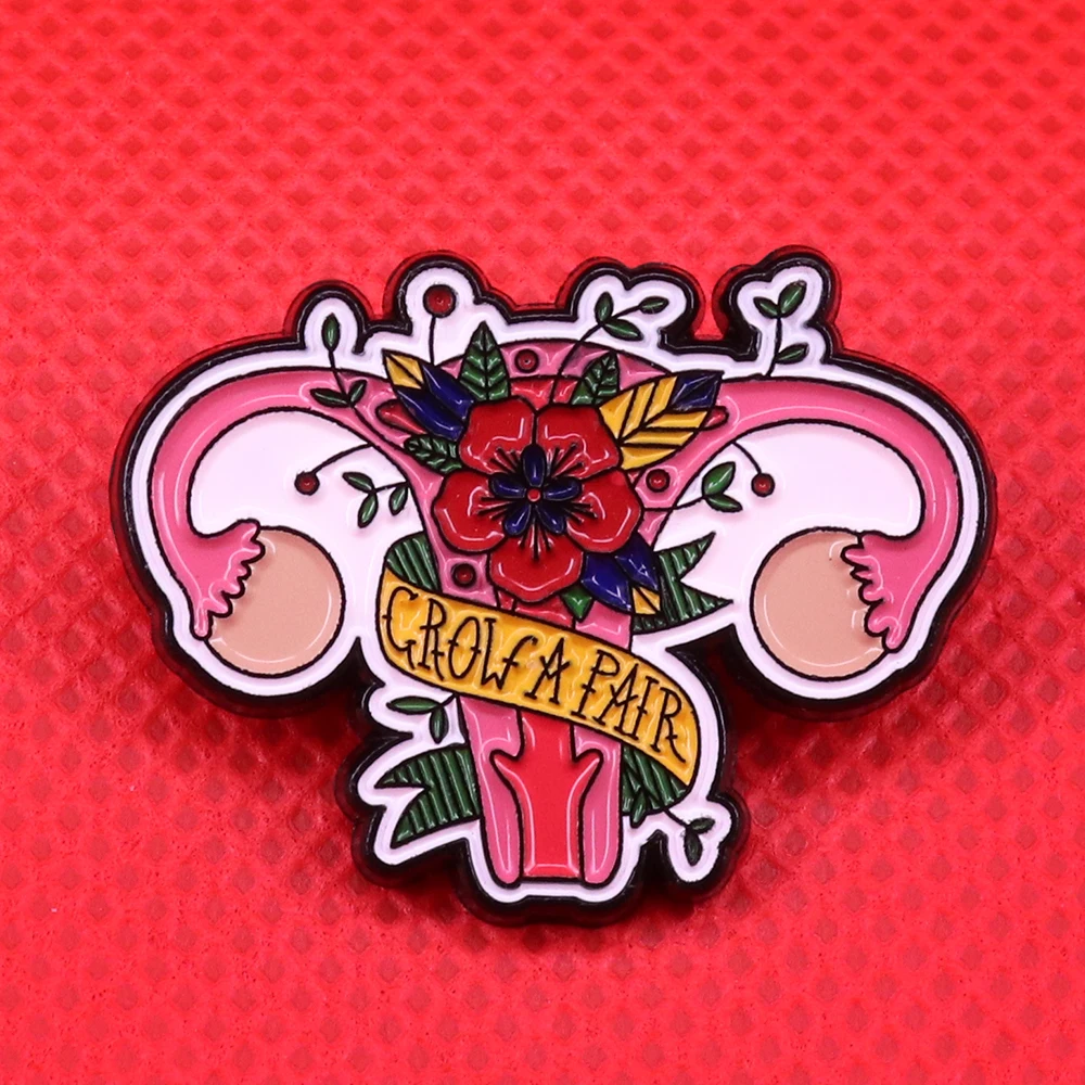 Grow a pair ovaries women brooches flower feminist pin uterus badge courage brooch femninism jewelry gift lady shirt jacket acce