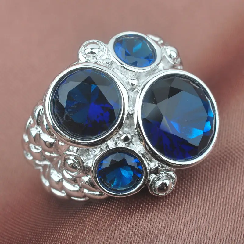 Huge Design Blue Cubic Zirconia 925 Silver For Women Jewelry Rings  Size 6 7 8 9 SA003