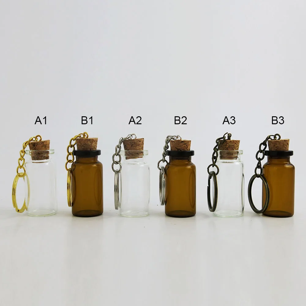 

360 x 8ml Glass Bottle Cork Pendant Vial Key Chain Adjustable For Wedding Gift Using Beautiful for Women 8CC Clear Amber Vials