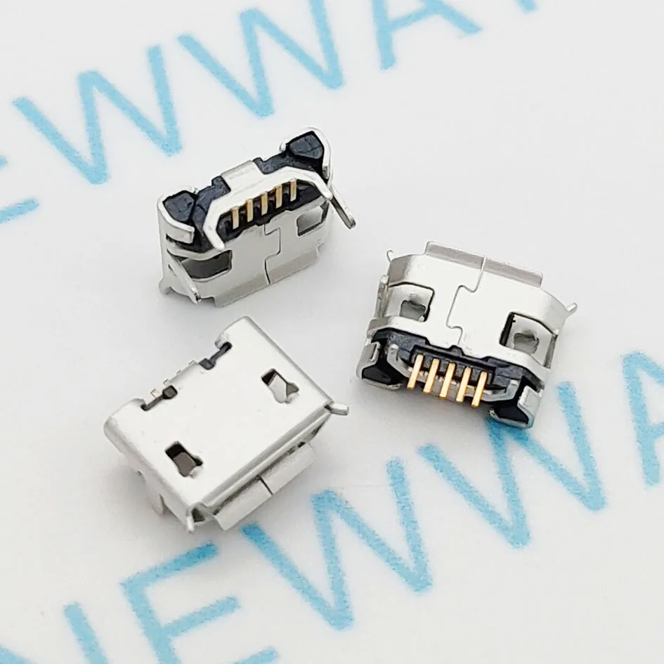 New High Quality 100Pcs Micro Usb Connector Jack Female Type 5Pin Smt Tail Charging Socket Pcb Board