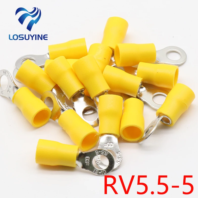 RV5.5-5 Yellow Ring insulated terminal cable Crimp Terminal 100PCS/Pack suit 4-6mm2 Cable Wire Connector RV5-5 RV