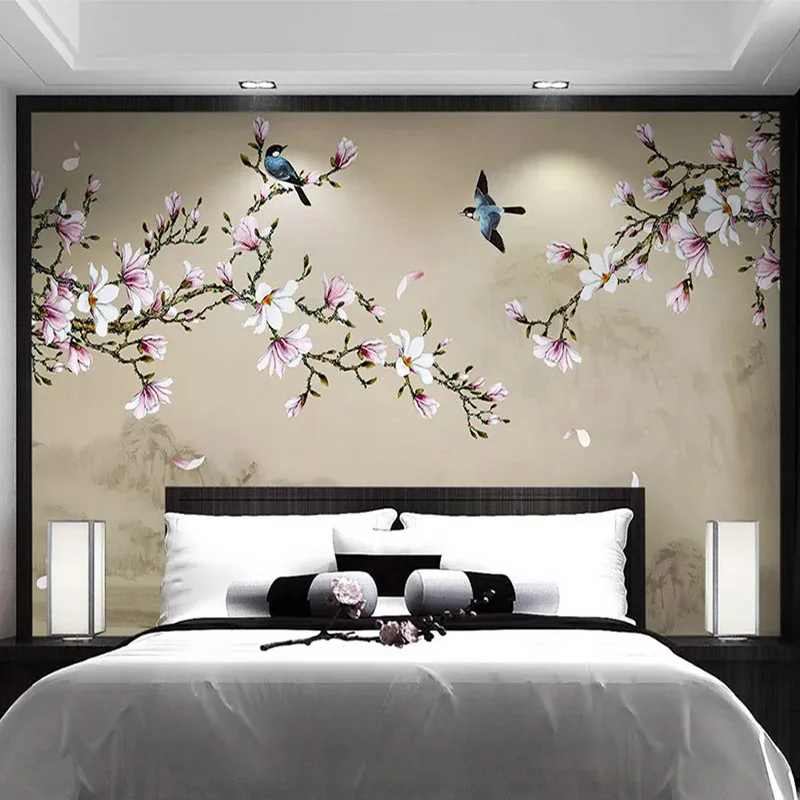 Custom Any Size Mural Wallpaper 3D Chinese Style Flowers Birds Wall Painting Living Room Study Home Decor Removable 3D Fresco