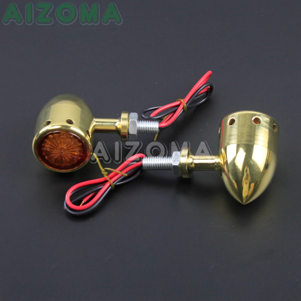 Motorcycle 12v Solid Brass Bullet Turn Signal Blinker Light Amber Flasher Indicators for Harley Chopper Sportster Softail Custom