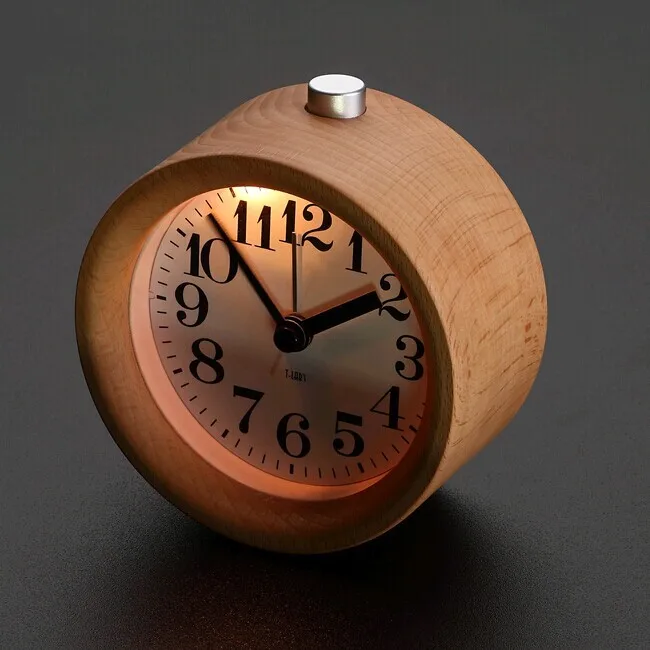 

Handmade Creative Small Round Classic Silent table Desk Snooze beech Wood Alarm Clock With Nightlight