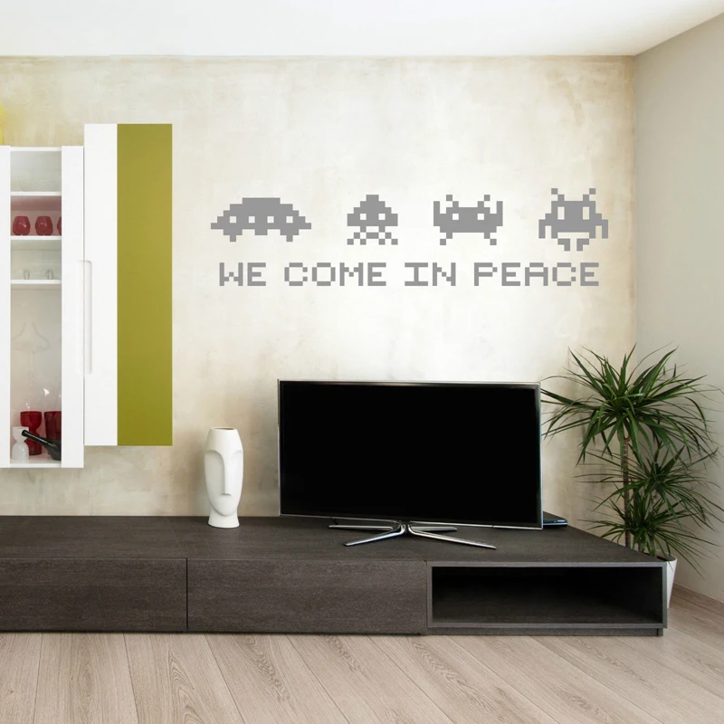 SPACE INVADERS Wall Art - we come in peace Retro VINYL WALL Decal STICKER Game SPACE INVADERS Play Room Decor