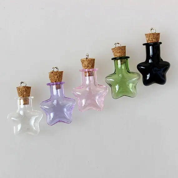 20pcs/lot Wholesale mix color Mini Clear Glass Wishi Bottle Cork Small Handmade Wish Vials necklace jewelry pendant sample jars