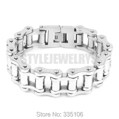 

Free shipping! 23mm Silver Huge & Heavy Biker Bracelet Stainless Steel Jewelry Bicycle Chain Motor Men's Bracelet SJB0259