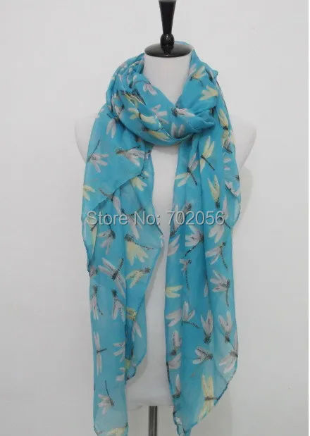 

Dragonfly Print Voile Scarf For Women Fashion Sarongs shawl wrap Long Scarves All season 100*180cm 14pcs/lot #3805