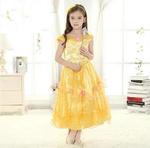 

birthday dress girls costumes performance wear yellow princess costume fairy tail costume birthday party costume evening dress