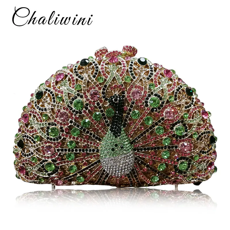 

Luxury Peacock diamond Crystal women Evening Bag party purse pochette soiree Women Chain handbags wedding Bag Day Clutches