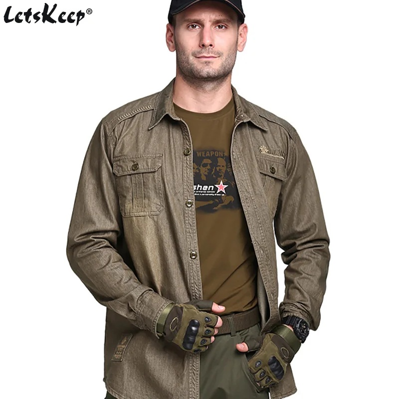 

LetsKeep Long Sleeve Military Shirt Men Spring Tactical Shirt Jacket Mens Cotton Shirt with Pockets Plus Size 3XL, MA439