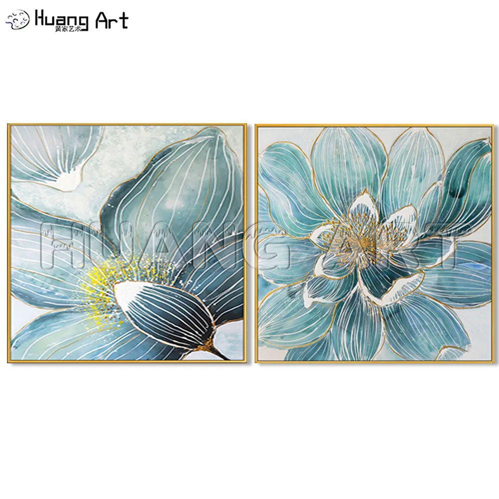 

Skillful Artist Hand-Painted High Quality Morden Gold Lotus Oil Painting On Canvas Gilt-edged Water Lily Picture Landscape