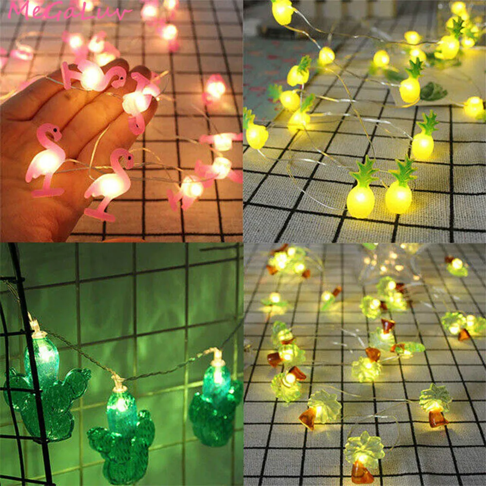 20pcs Flamingo Unicorn LED String Light Pineapple Fairy Lights Tropical Party Hawaii Party Wedding Birthday Party Decoration