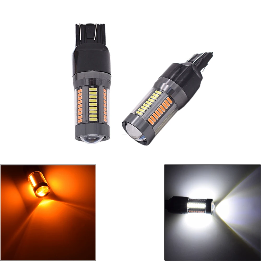 10PCS/lot T20 7443 4014 66 SMD White/Amber Switchback Turn Signal Lights Parking Brake Lights Daytime Running Lights Dual Color