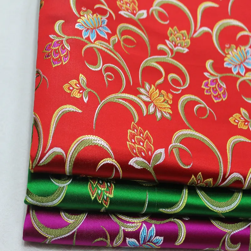 CF518 Red/Green/Rose Embroidered Brocade Fabric Chinese Silk Stain Fabrics For Women's Dress Chinese Qipao Festive Cloth Fabics