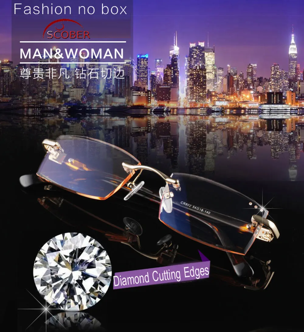 Nomanov  Diamond cutting 100% Titanium alloy Rimless Royal Deluxe men women Gradient reading glasses +1 +1.5 +2 +2.5 +3