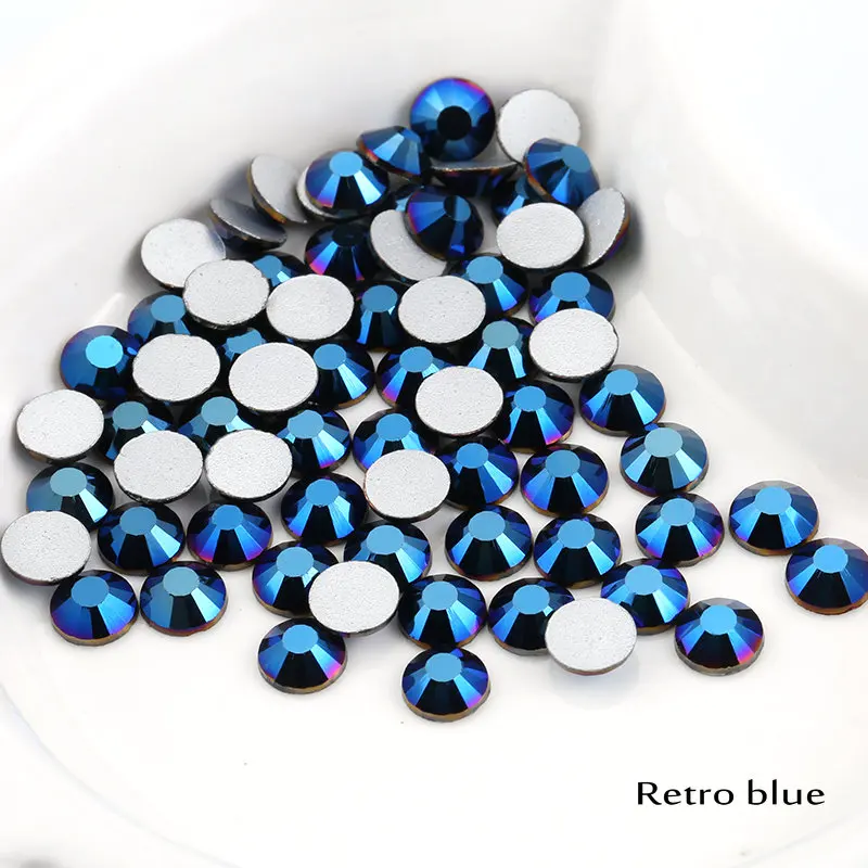 Retro blue(288-1440pcs)/pack Color Rhinestone for Nail Art Flat back Non Hotfix Glue on Rhinestones,Boutique Gem