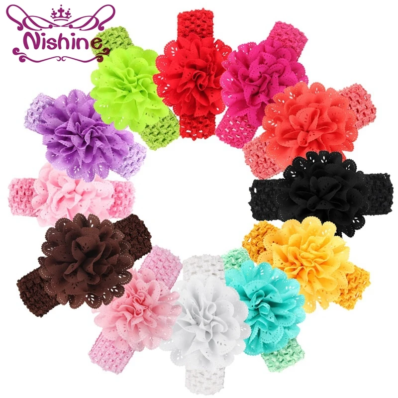 Nishine 1PCS Children Hollow Out Flower Headband Headwear Toddler Infant Girls Flower Bow Elastic Hair Bands Accessories