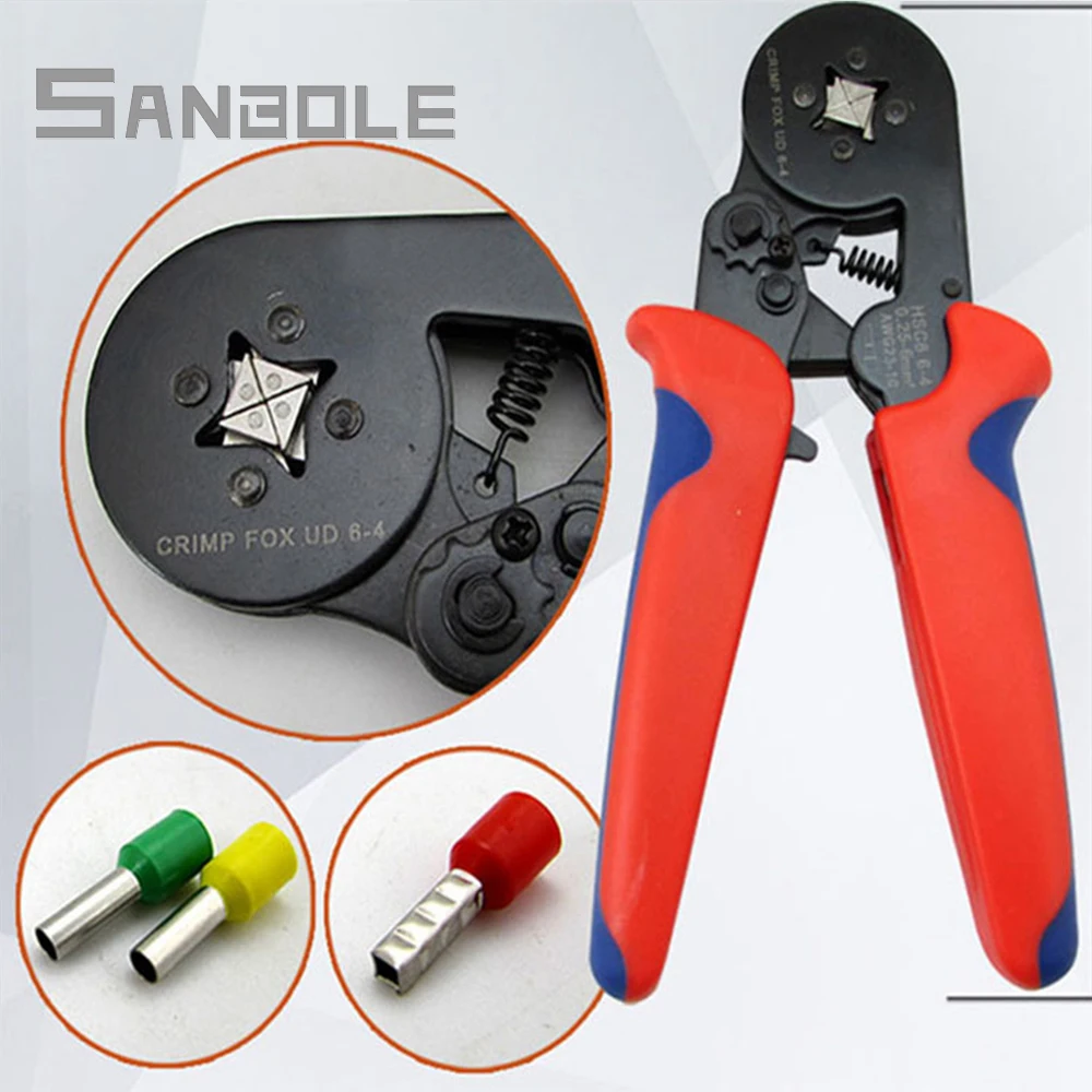 HSC8 6-4A 23-10AWG 0.25-6mm2 Round Crimping pliers electric tube clamp straight terminal tools