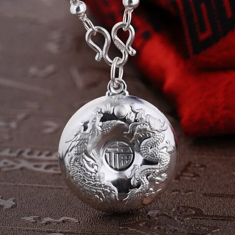 

pure silver 999sterling silver pendant fine silver 99 longfeng peace button pendants auspicious child baby pendant