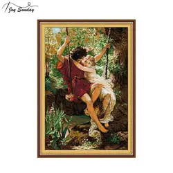 Character Series 11CT 14CT Chinese Cross Stitch DMC Couple Swinging Good Time European Style Handmade Sewing Canvas Embroidery