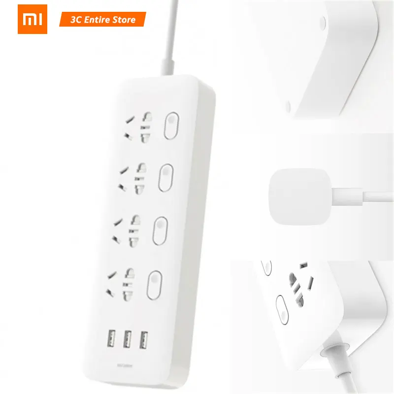 Original Xiaomi Mi Power Strip Socket Plug 4 Ports 4 Sub-control Switch 3 USB Jack Quick Charge 2.0 Outlet Extension Safety Door