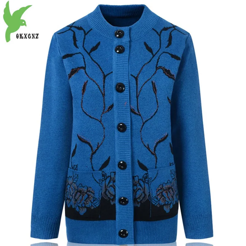 

New Spring Women Knit Wool Jacket Middle aged Mother Sweater Cardigan Casual Tops Embroidery Loose Large Size Coat OKXGNZ A664