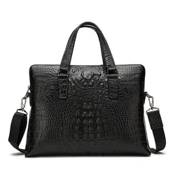 Bolsa em couro de crocodilo masculina, bolsa para computador ou notebook de negócios, couro de crocodilo