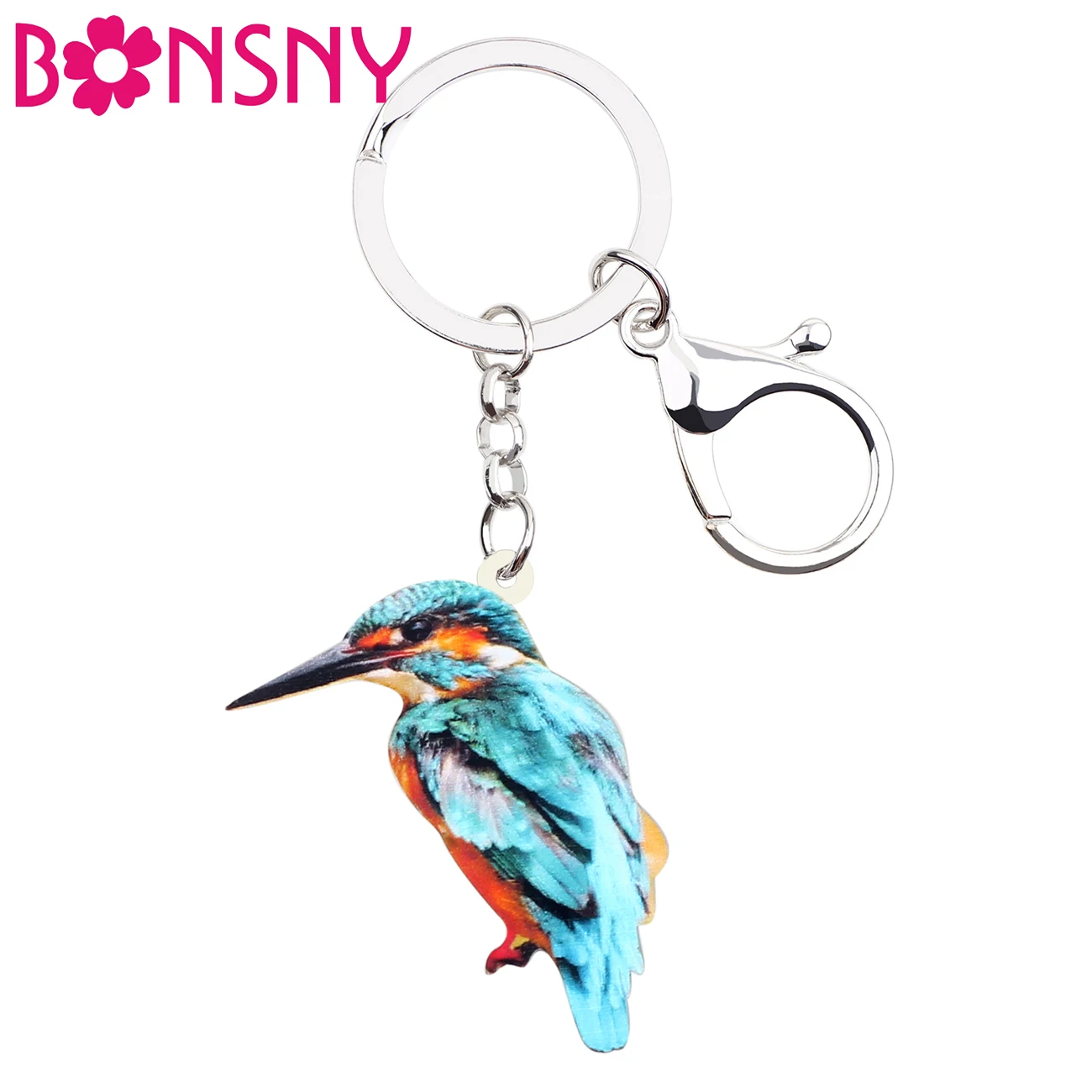 Bonsny Acrylic Kingfisher Bird Key Chain Keychains Ring Fashion Animal Holder Jewelry Gift For Women Girls Bag Car Charms Bijoux