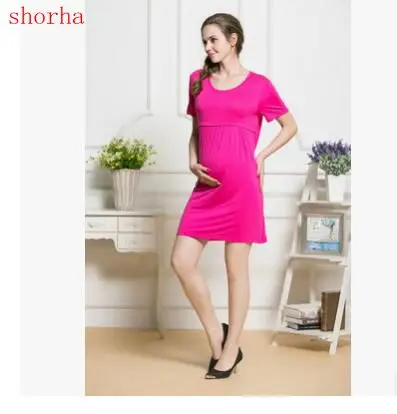 European fashion New maternity clothing solid color short-sleeve dress long design Pregnant Women Dress