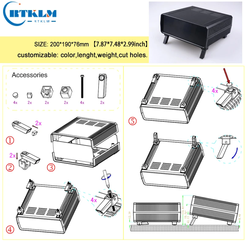 ABS plastic enclosure plastic instrument case diy junction box distribution enclosure 200*190*76mm