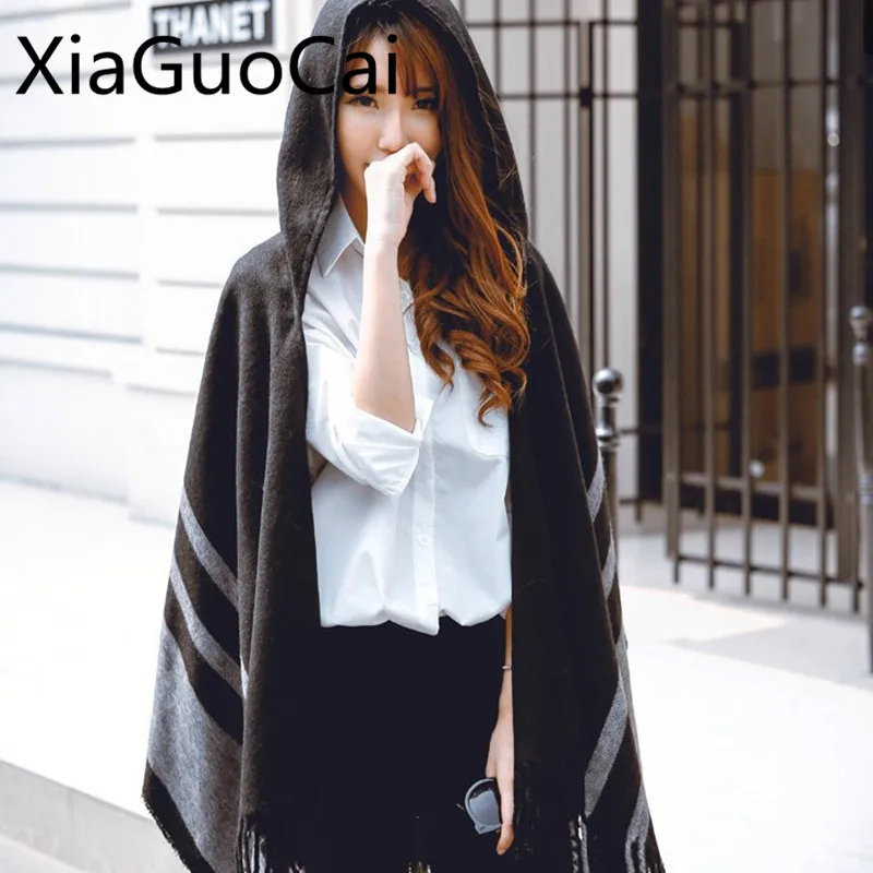 

Women Coat Ponchos Summer Air Conditioning Hooded Shawl Scarf Female Thickening Warm Fork Cloak Office for Lunch Break