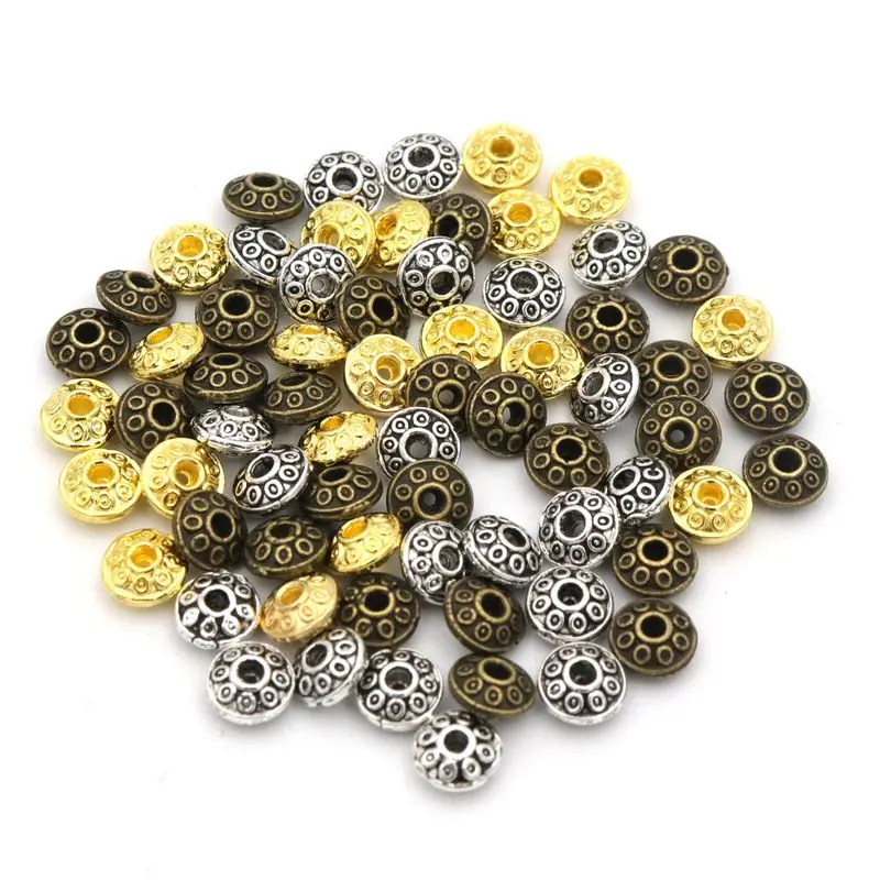 50pcs Mixed Antique SilverColor UFO Spacer Loose Metal Beads For Jewelry Making Beadwork Needlework Diy Accessories Wholesale