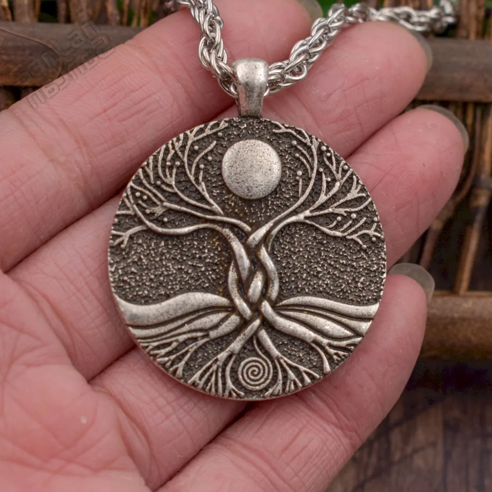 SanLan Norse Yggdrasill Old English Moon Ritual  tree of life necklace Sun and moon jewelry amulet