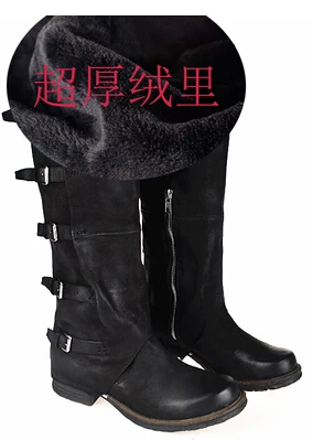 Winter Retro Genuine Leather Knee High Boots Women Square Toe Buckle Ankle Boots Fashion High Quality Warm Lady Casual Shoes