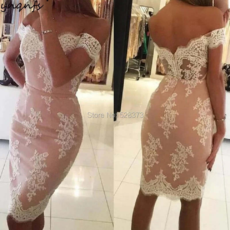 

YNQNFS CD69 Vestido de Festa Curto Robe Cocktail Elegant Dress Party Lace Appliqued Off Shoulder Mother of Bride Dresses 2019