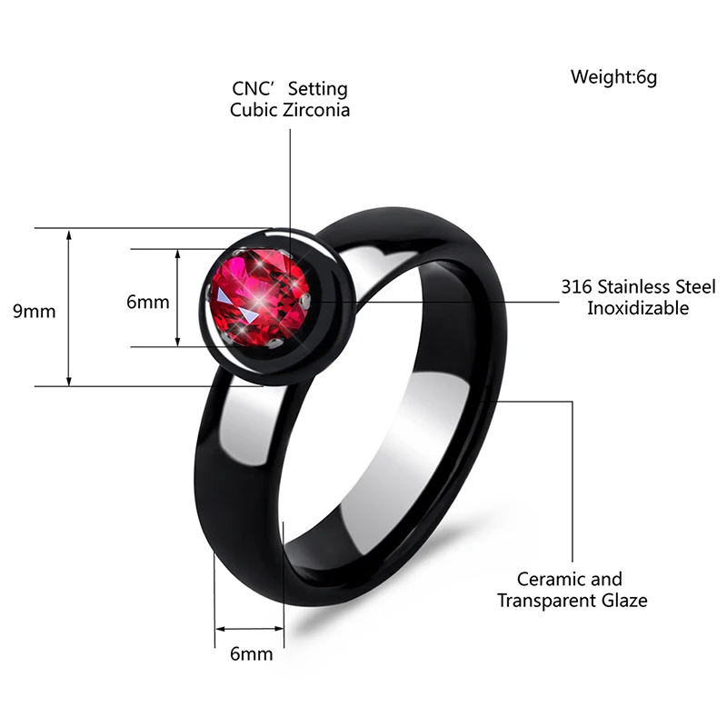 Red Rhinestone Wedding Rings for Women Big Cubic Zirconia Ceramic Ring Female Anillos Anel Feminino Bijou Dress Accessories