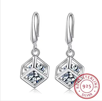 925 stamp silver color Cube Love Window Zirconia Sugar Drop Earrings For Women Brincos Best Gift S-e228