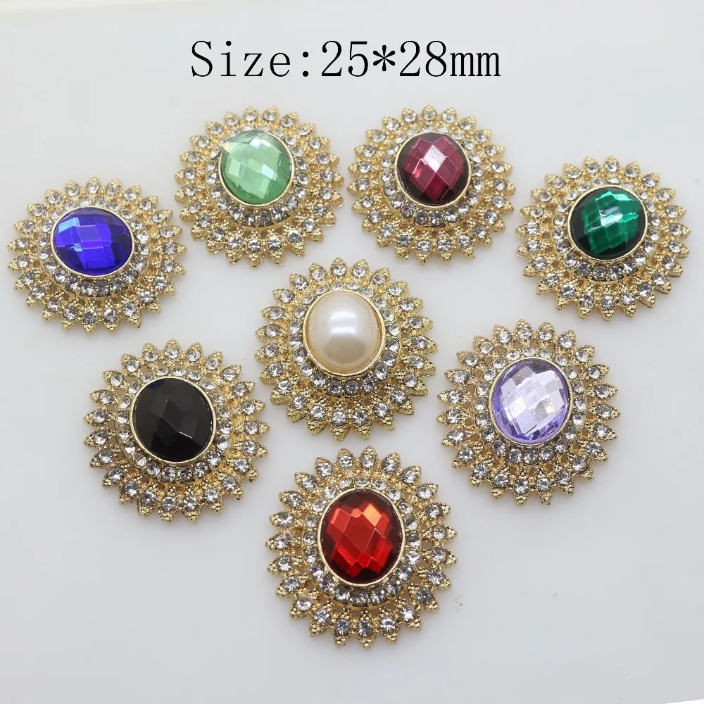 Golden Oval Openwork Rhinestone Button Clear Crystal Glass Decoration Pearl Button Wedding Clothing Accessories Fashion 10Pcs