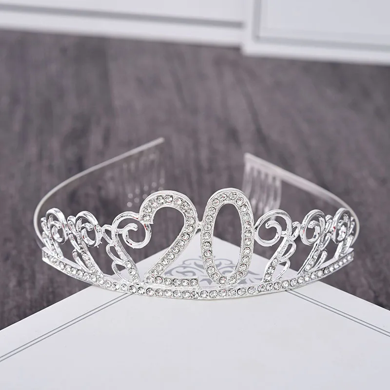 10 /18 / 20 /21 /30 / 40 Years Old Birthday Tiara Hairbands Accessories Girls Rhinestone Party Crown Tiara Hair Jewelry For Lady
