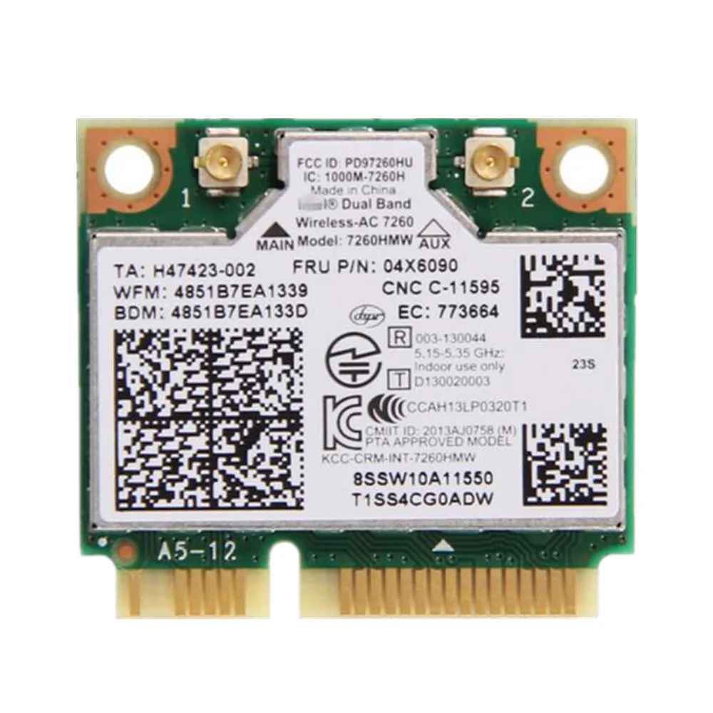 For Intel 04X6090 04X6010 Wireless-AC 7260 7260HMW 802.11ac Mini PCI-E Wifi + Bluetooth-compatible 4.0 Wlan Card