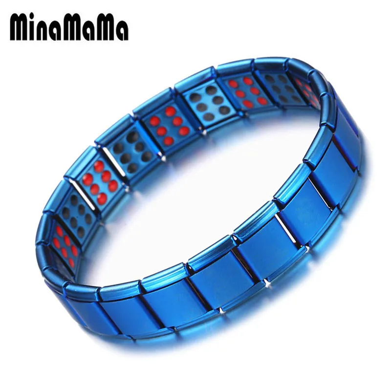 Vintage Blue Black Stainless Steel Elastic Chain Magnetic Bracelet For Woman Men Therapy Tourmaline Bracelet Health Jewelry