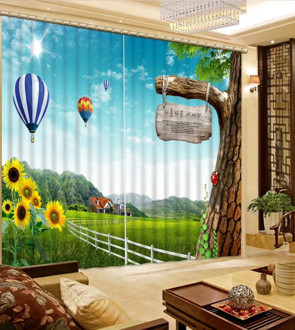 

Curtain Natural landscape villa balloon photo Blackout Window Drapes Luxury 3D Curtains For Living room Bed room Office Hotel