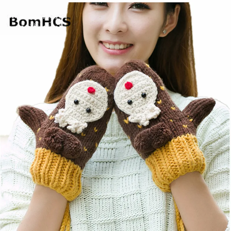 

Lovely Animal Bear Winter Warm Thick Mittens Handmade Knitted Gloves