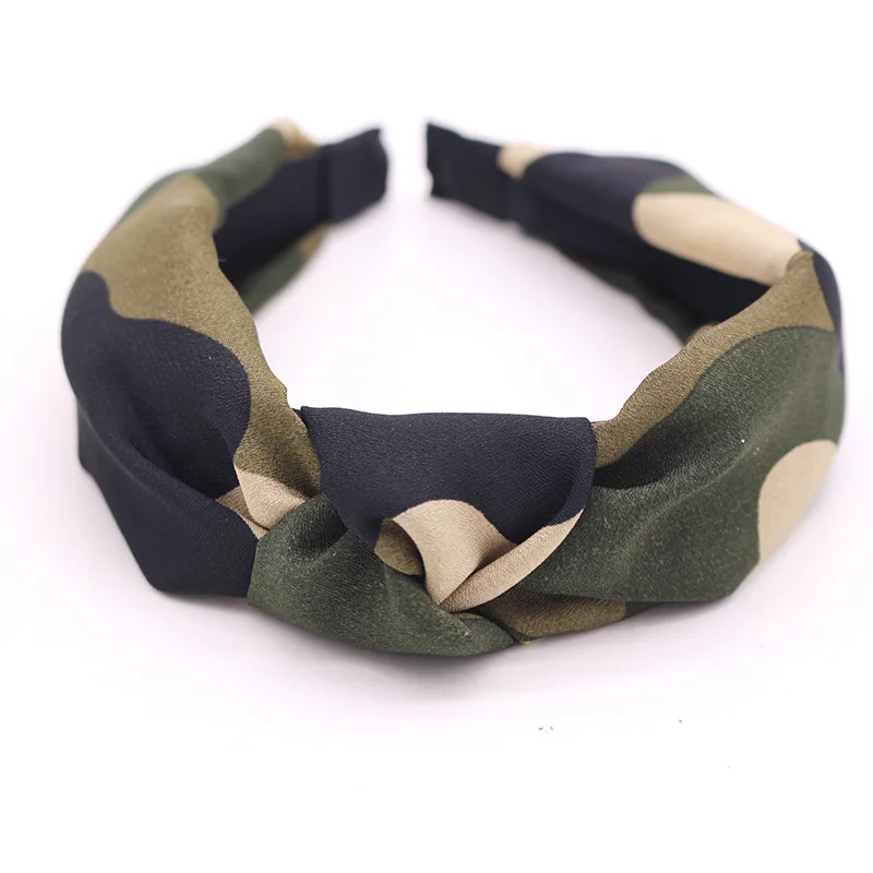 Bohemian Military Satin Hairband Center Knotted Headband camouflage Knot Headband customized Hair Accessories