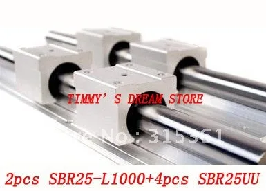 

Free Shipping 2pcs SBR25-1000mm Linear Bearing Rails + 4pcs SBR25UU Bearing Locks CNC X Y Z