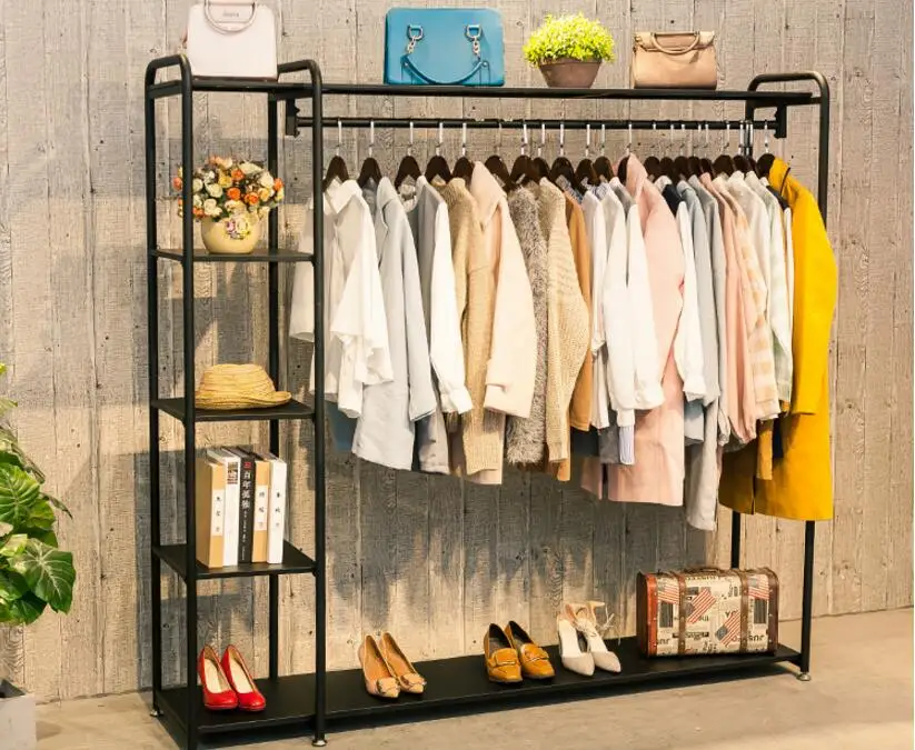 Clothing store display rack clothing rack, floor-mounted women's clothing hanger, retro clothing rack, high-end display rack,